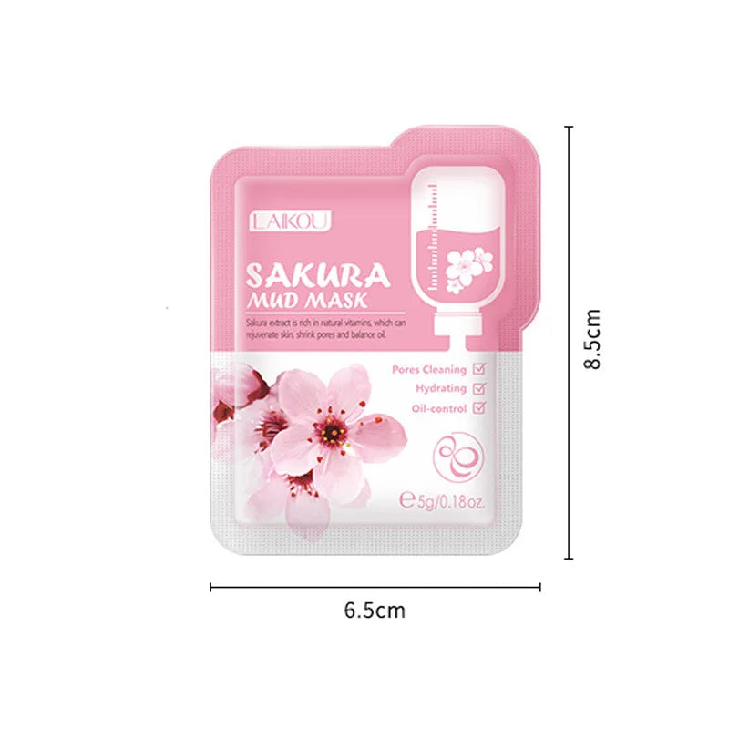 7Pcs Japan Sakura Mud Face Mask Cleansing Brightening Moisturizing Oil-Control Clay Mask Packs Facial Skin Care