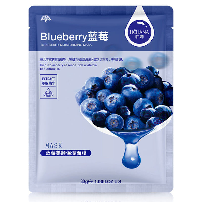 Skin Care Natural Fruit Plant Facial Mask Moisturizing Oil-Control Blueberry Cucumber Pomegranate Fruit Aloe Sheet Face Mask