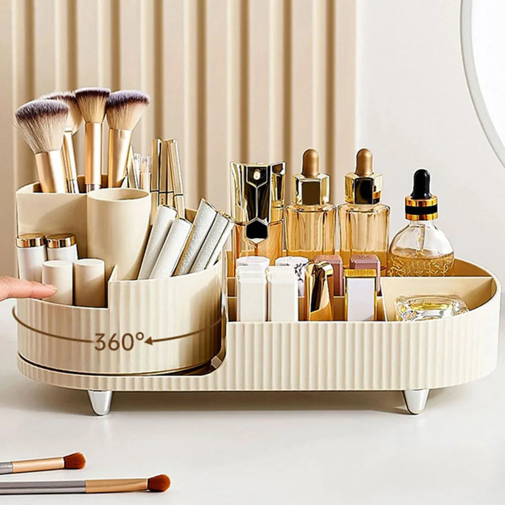 Makeup Organizer with Rotating Base and Divided Compartments for Lipsticks and Skincare Products