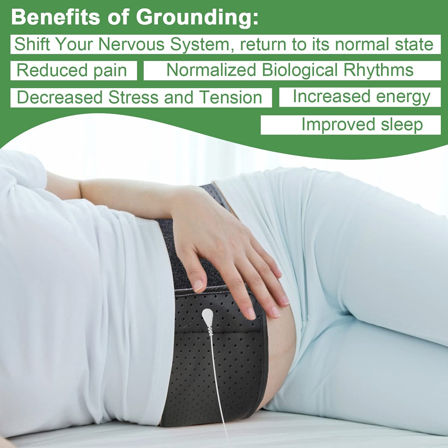 Grounding Pad, Grounding Belt Band Waist Protection for Men and Women, Breathable Back Brace Lumbar Support Belt.Grounding Conductive Carbon Leatherette for Better Sleep, Relieve Pain(S)