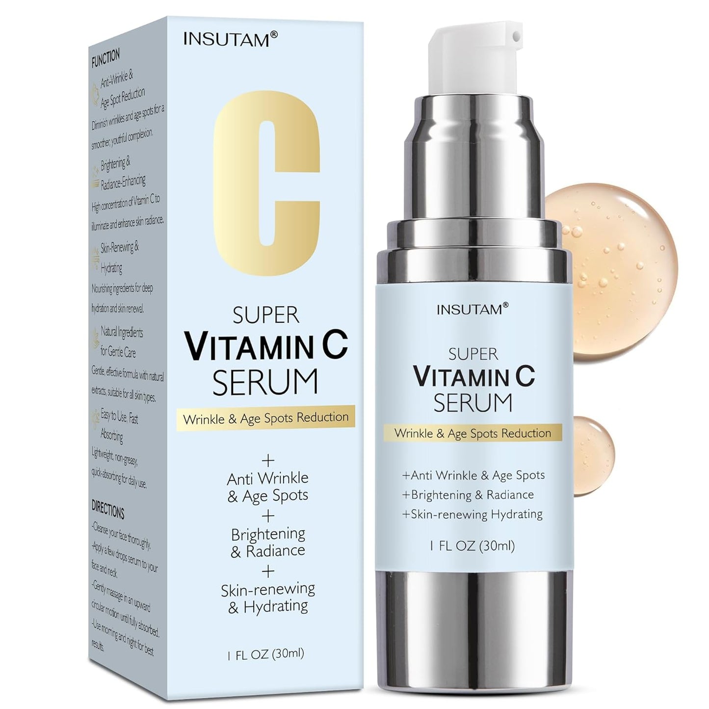 Vitamin C Face Serum with Hyaluronic Acid: Reduces Dark Spots - anti Aging Facial Serum for All Skin Types 1 FL OZ