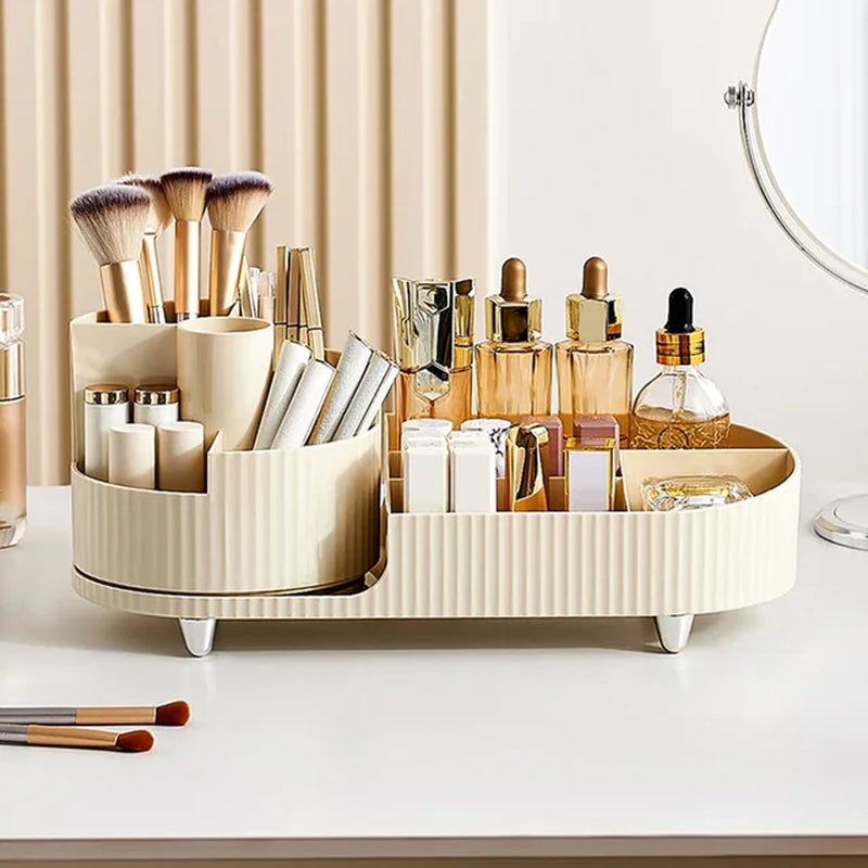 Makeup Organizer with Rotating Base and Divided Compartments for Lipsticks and Skincare Products