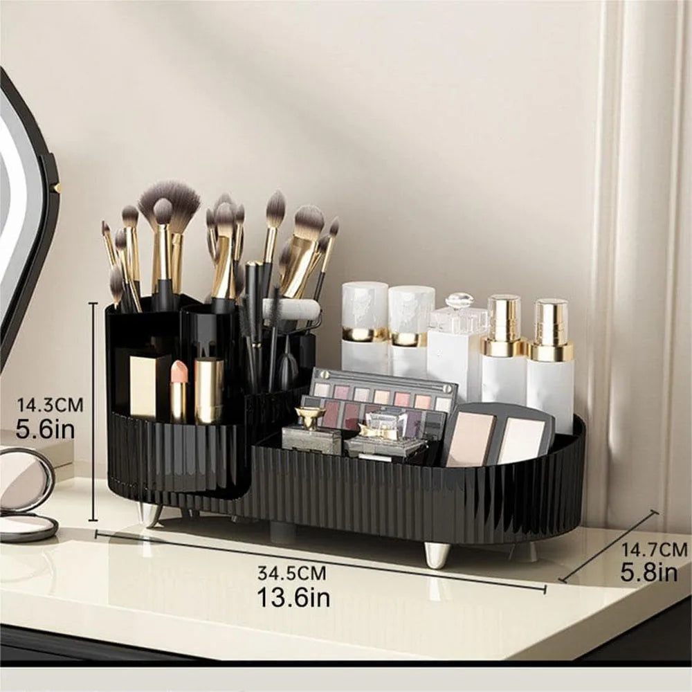 Makeup Organizer with Rotating Base and Divided Compartments for Lipsticks and Skincare Products