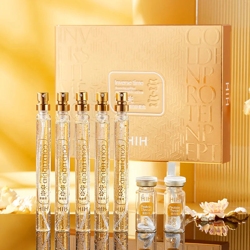 24K Gold Face Serum Active Collagen Silk Thread Facial Essence Smoothing Firming Moisturizing Hyaluronic Skin Care