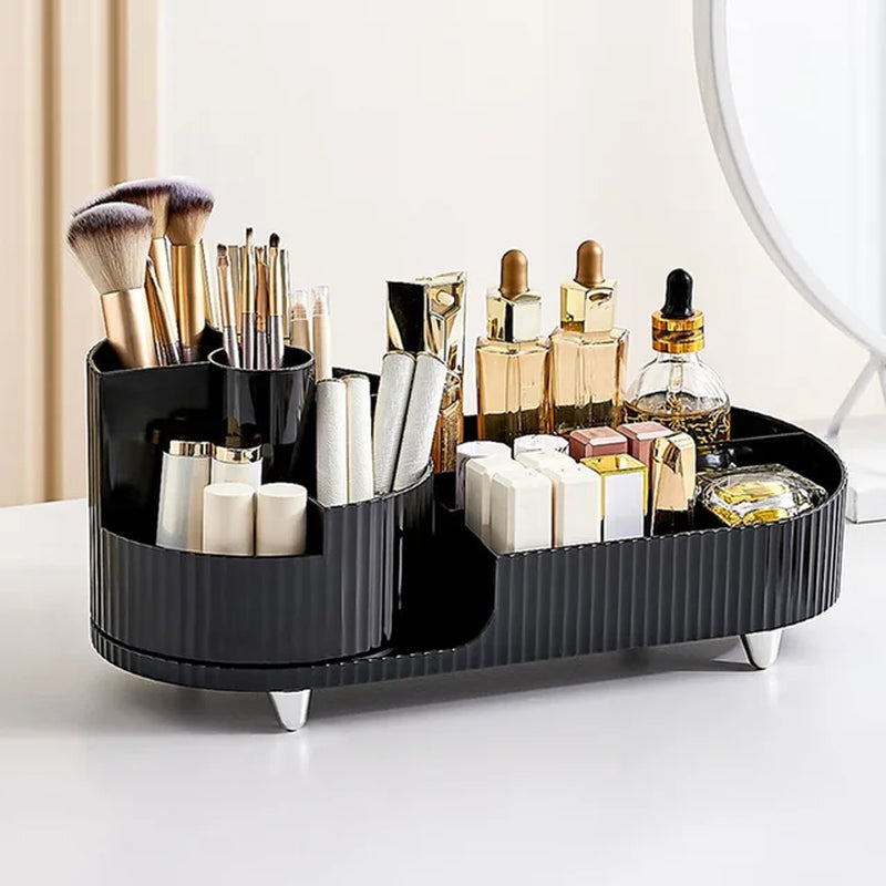 Makeup Organizer with Rotating Base and Divided Compartments for Lipsticks and Skincare Products