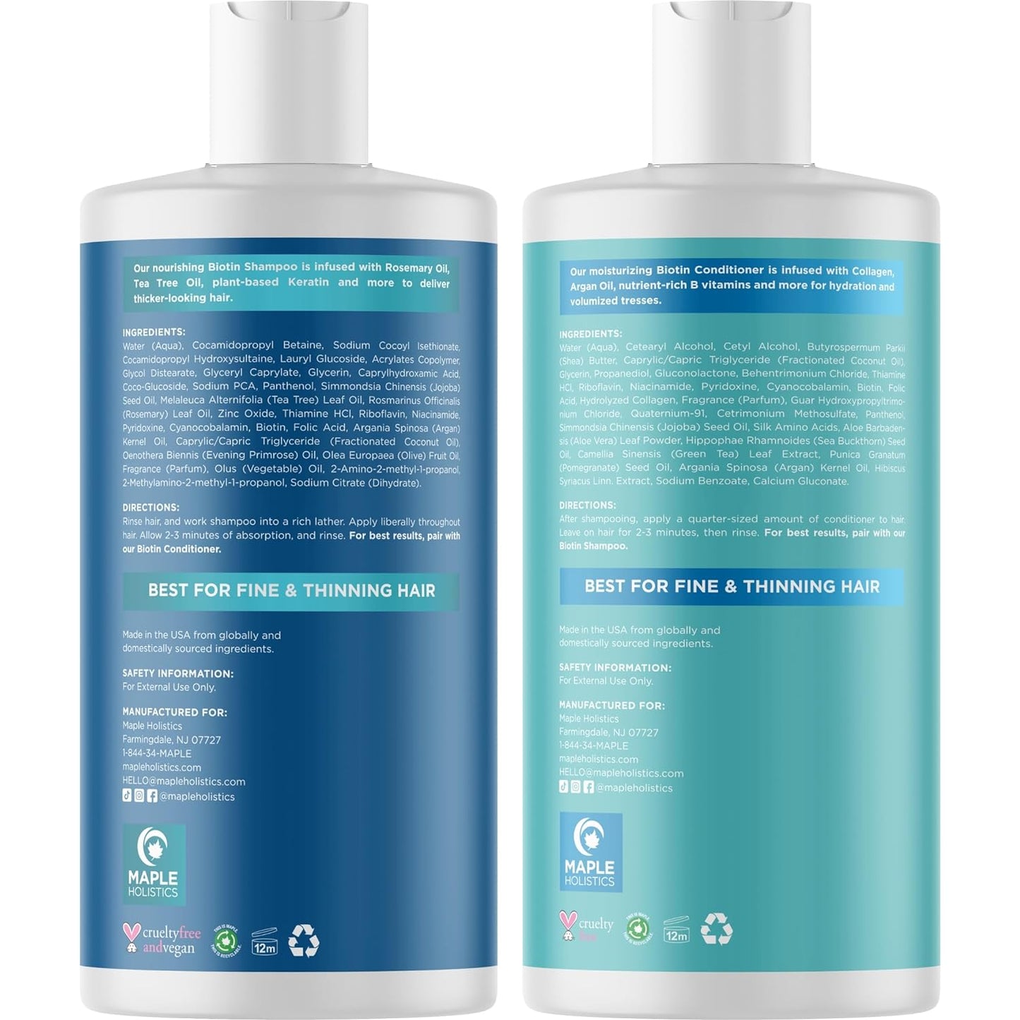 Volumizing Biotin Shampoo and Conditioner Set - Sulfate Free Shampoo and Conditioner for Dry Damaged Hair Care - Thinning Hair Shampoo and Conditioner with Nourishing Biotin and Rosemary Oil (8Oz)