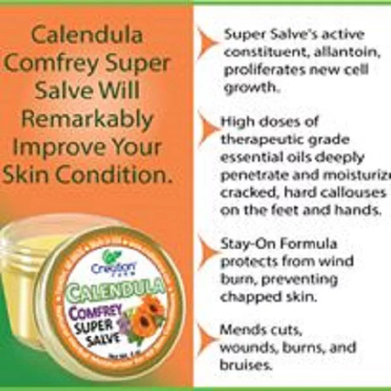 Calendula Comfrey Salve Jar 4 Oz, Herbal Skin Rash Ointment, Wound Treatment