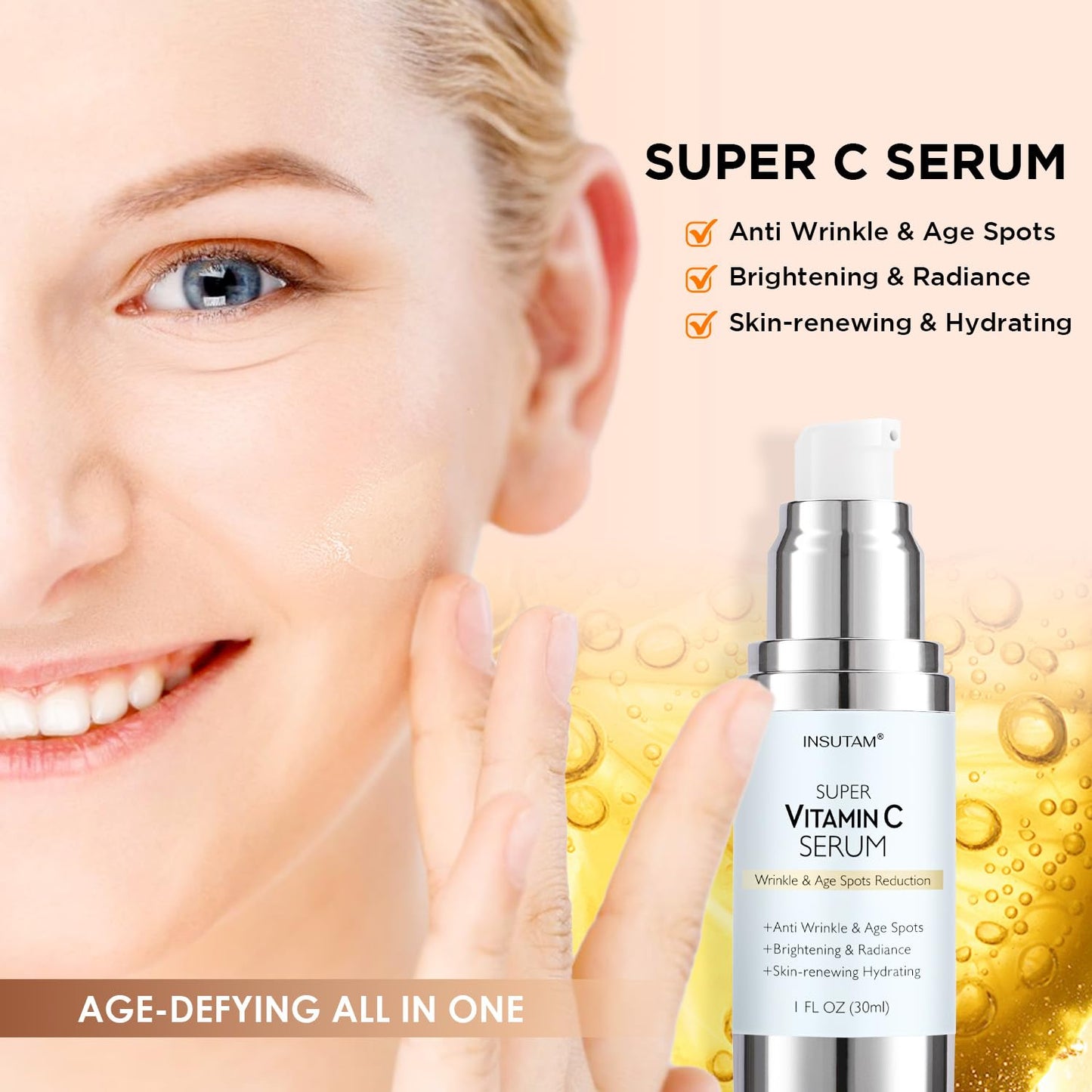 Vitamin C Face Serum with Hyaluronic Acid: Reduces Dark Spots - anti Aging Facial Serum for All Skin Types 1 FL OZ