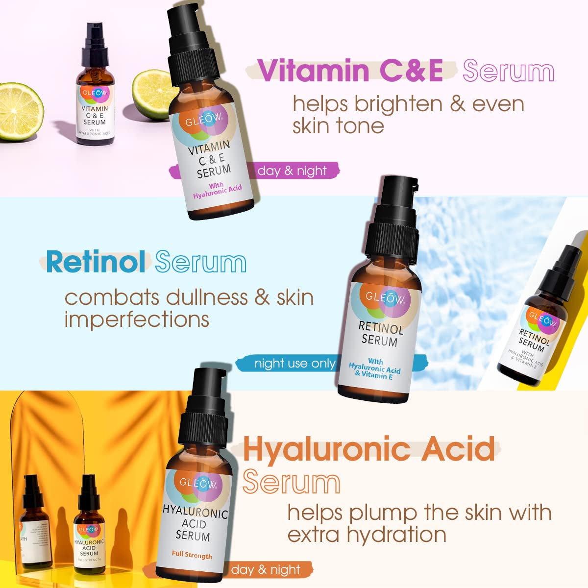 Retinol Serum for Face - Vitamin C Face Serum with Hyaluronic Acid Serum for Face, Vitamin C Serum for Face, Retinol for Face anti Aging Serum, Glow Face Serum 3X1Oz