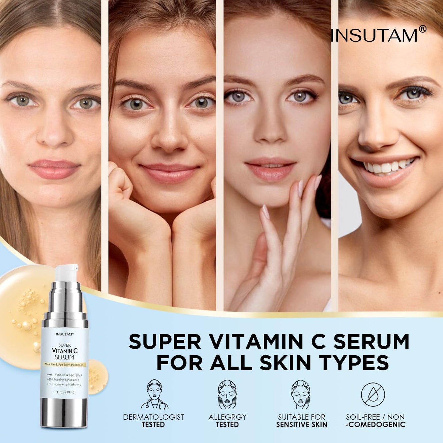 Vitamin C Face Serum with Hyaluronic Acid: Reduces Dark Spots - anti Aging Facial Serum for All Skin Types 1 FL OZ