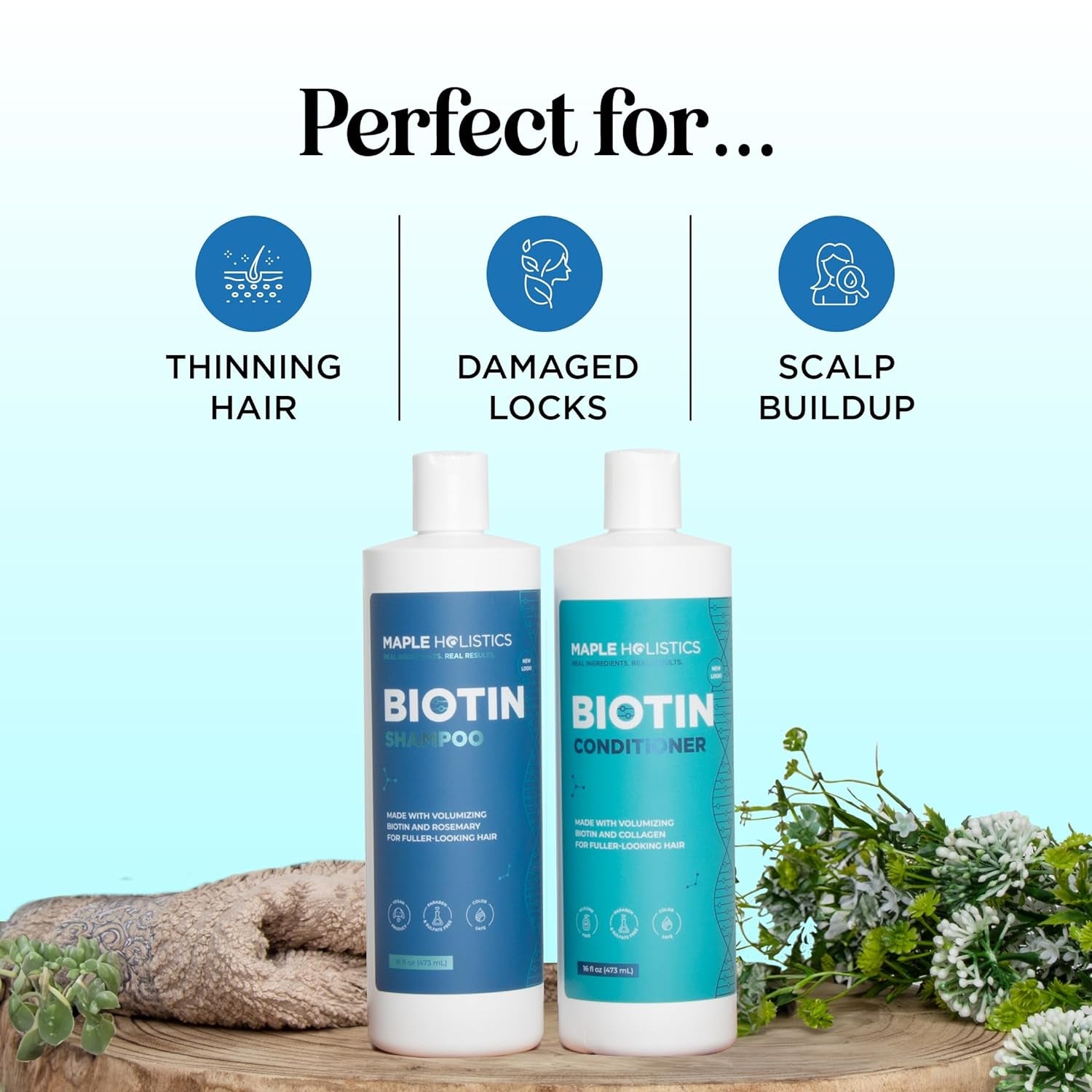 Volumizing Biotin Shampoo and Conditioner Set - Sulfate Free Shampoo and Conditioner for Dry Damaged Hair Care - Thinning Hair Shampoo and Conditioner with Nourishing Biotin and Rosemary Oil (8Oz)