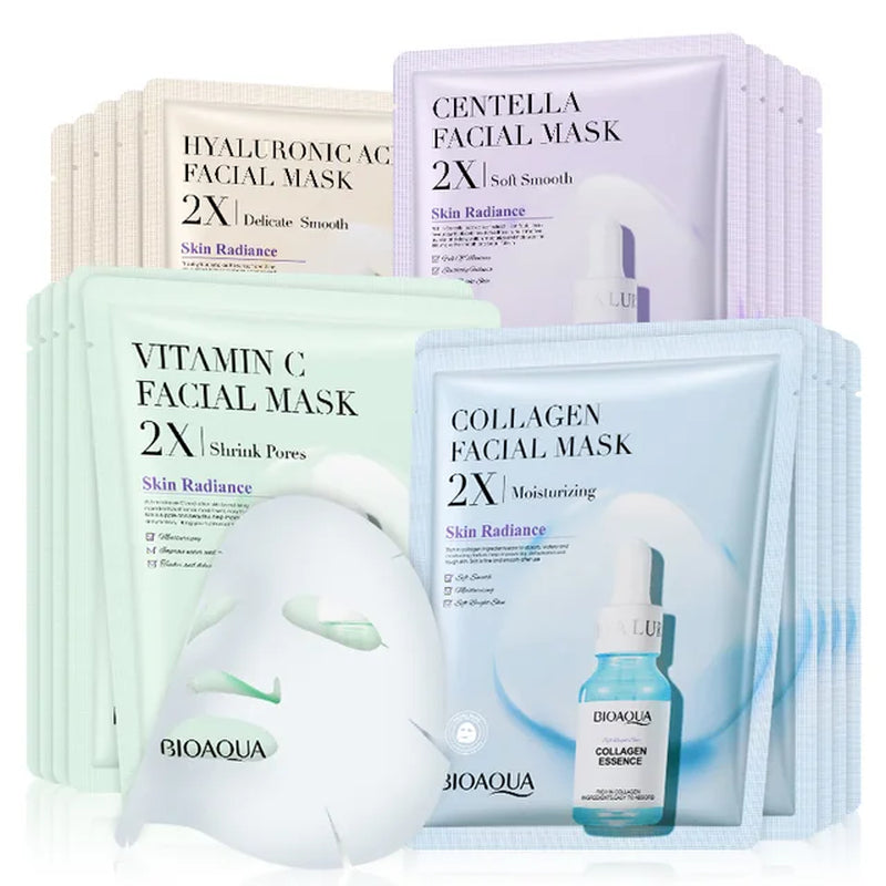 20Pcs BIOAQUA Centella Collagen Face Mask Moisturizing Refreshing Sheet Masks Hyaluronic Acid Facial Mask Skin Care Products