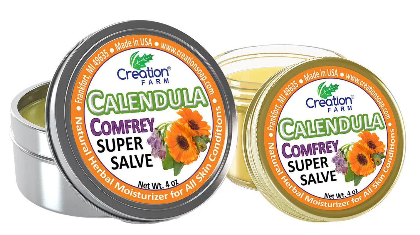 Calendula Comfrey Salve Jar 4 Oz, Herbal Skin Rash Ointment, Wound Treatment