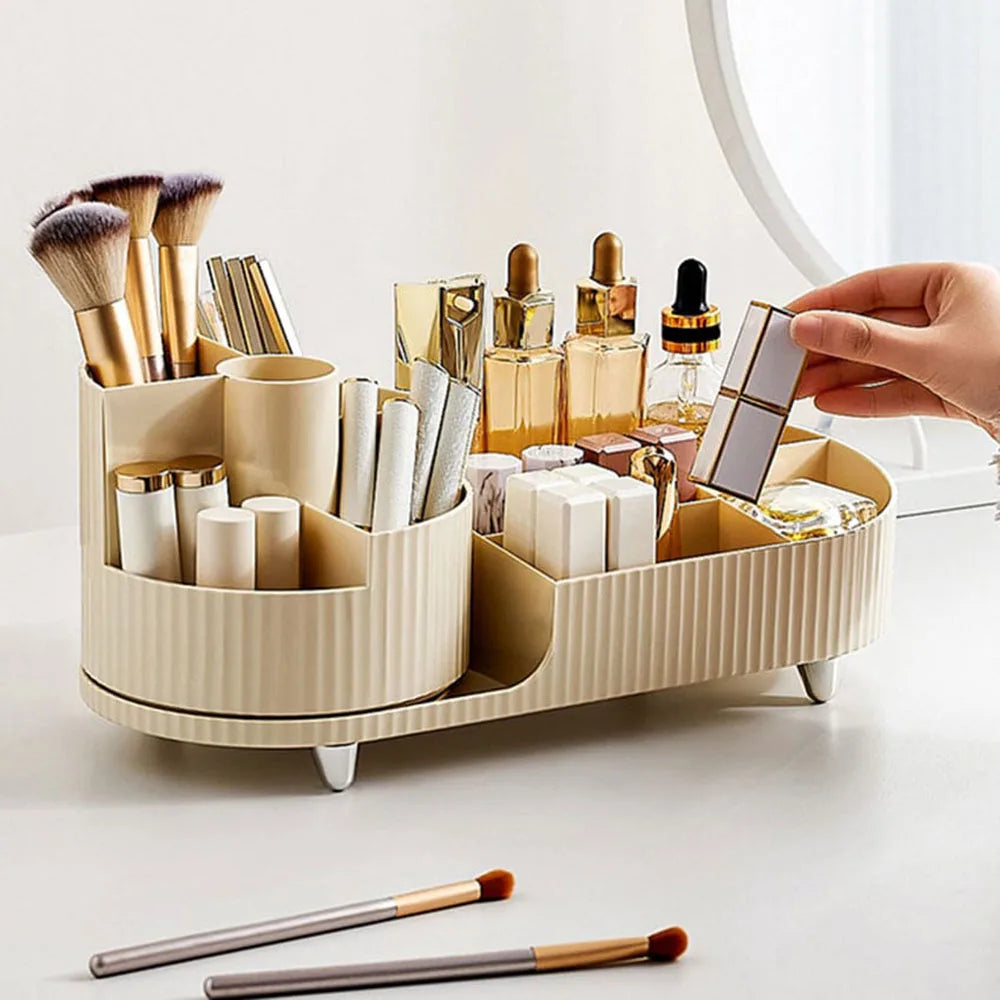 Makeup Organizer with Rotating Base and Divided Compartments for Lipsticks and Skincare Products