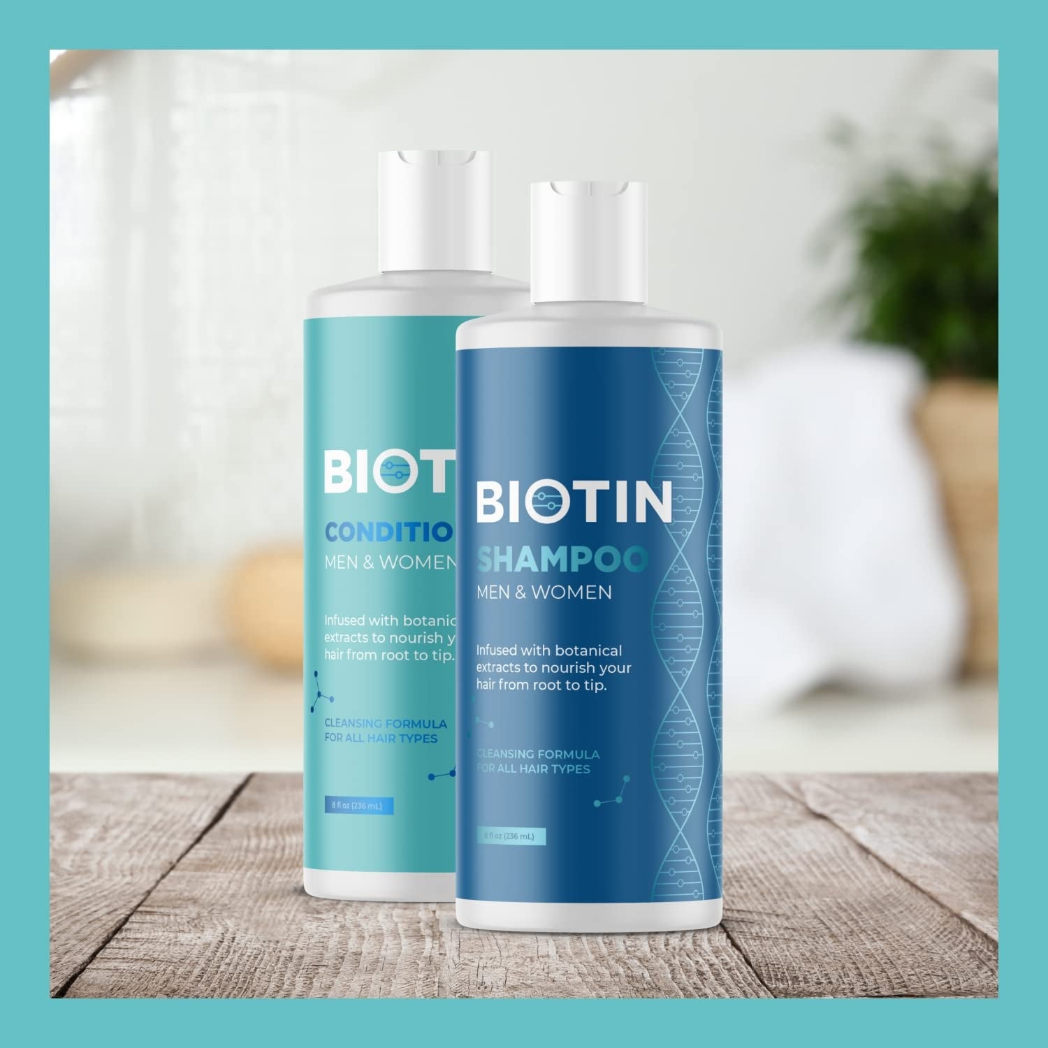 Biotin Shampoo and Conditioner with Scrubbers - Hair Shampoo Brush and Scalp Exfoliators with Volumizing Shampoo and Conditioner Set Made with Rosemary Essential Oil and Biotin for Thinning Hair 8Oz