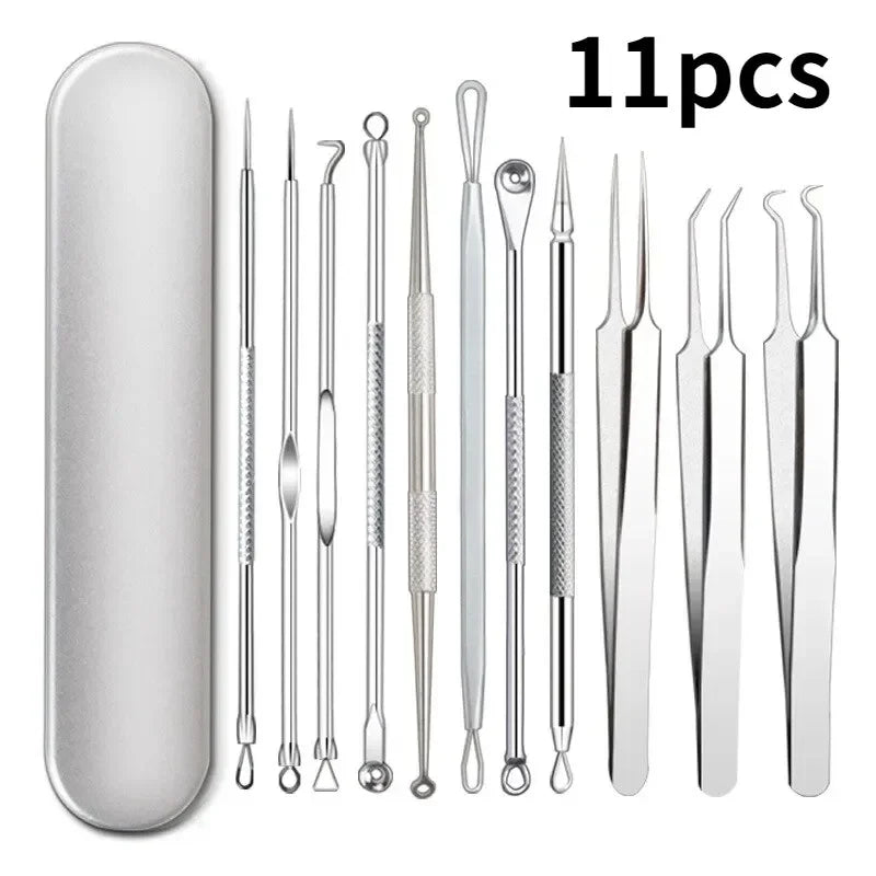 11Pcs Acne Needle Blackhead Clip Remover Extraction Pore Black Head Clean Face Skin Care Cleansing Needle Blemish Removal Tool