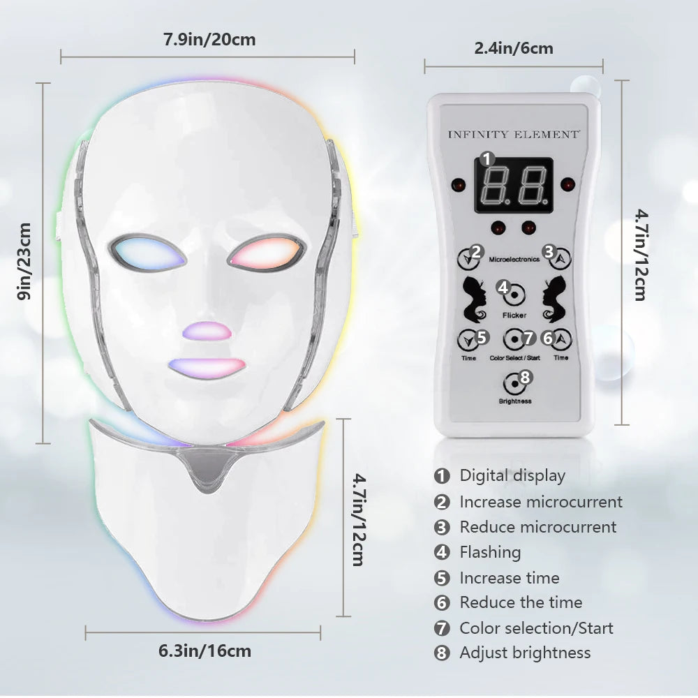 Infrared Thraed Photon Skin Rejuvenation Beauty Mask Includes Neck Mask 7-Color Multi-Functional Anti-Aging Mask to Fade Scars