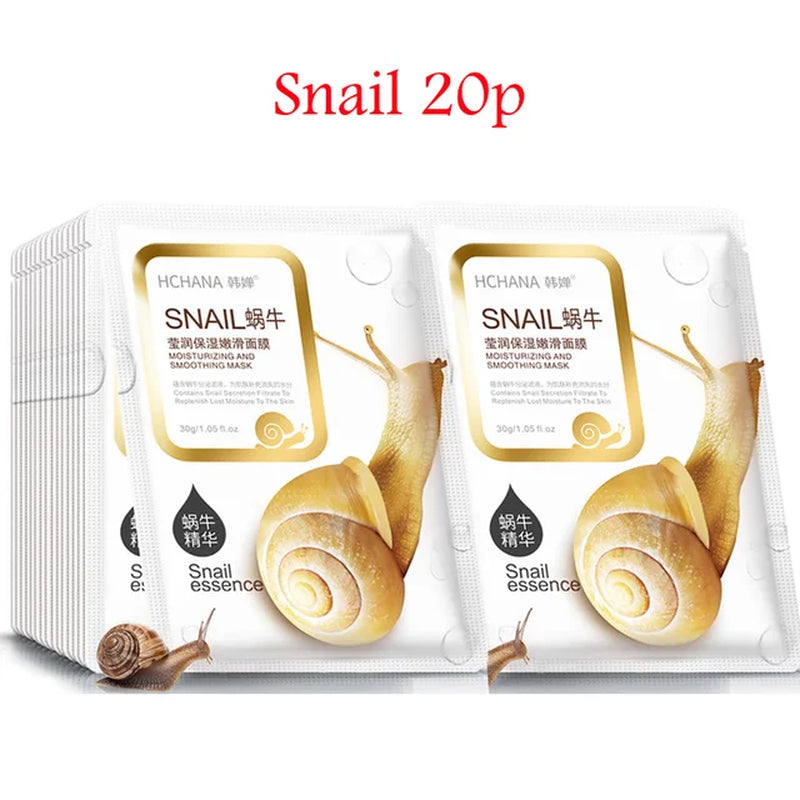 20Pcs Snail Collagen Face Mask Skincare Moisturizing Brightening Firming Facial Masks Face Sheet Mask Korean Skin Care