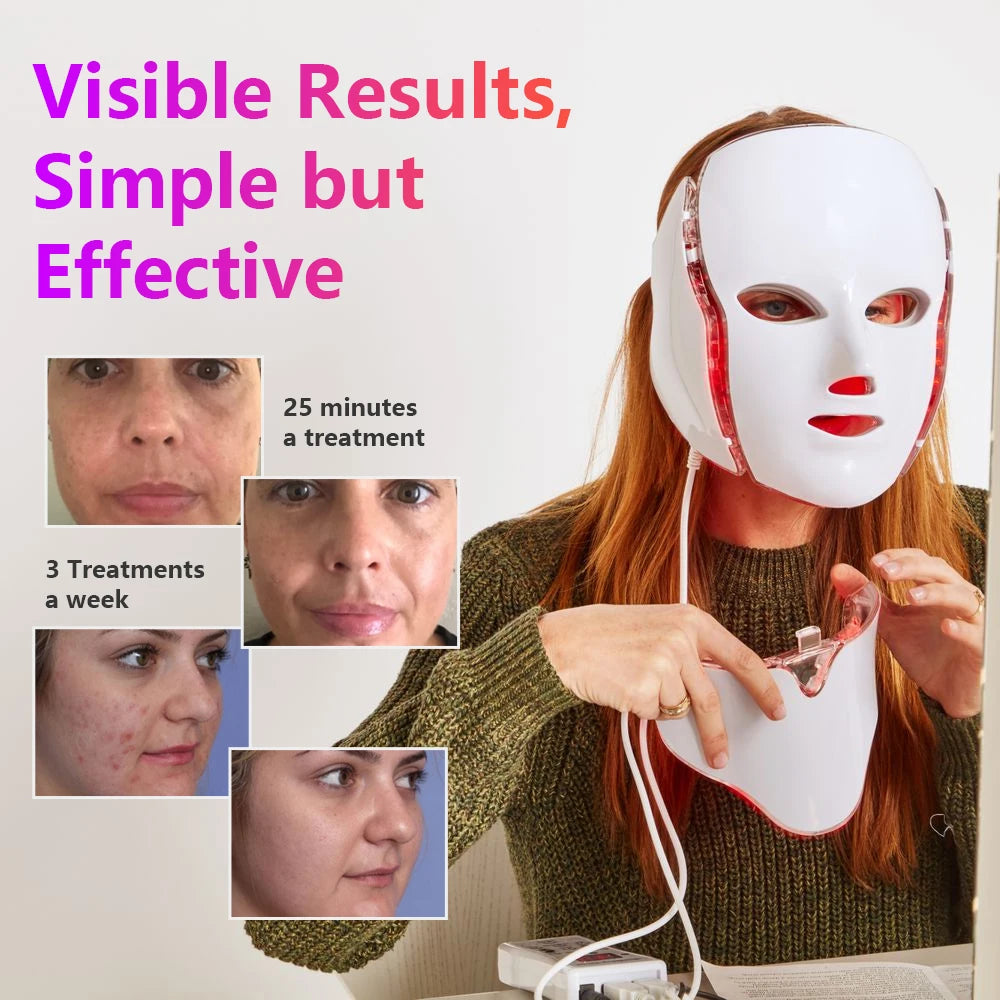 Infrared Thraed Photon Skin Rejuvenation Beauty Mask Includes Neck Mask 7-Color Multi-Functional Anti-Aging Mask to Fade Scars