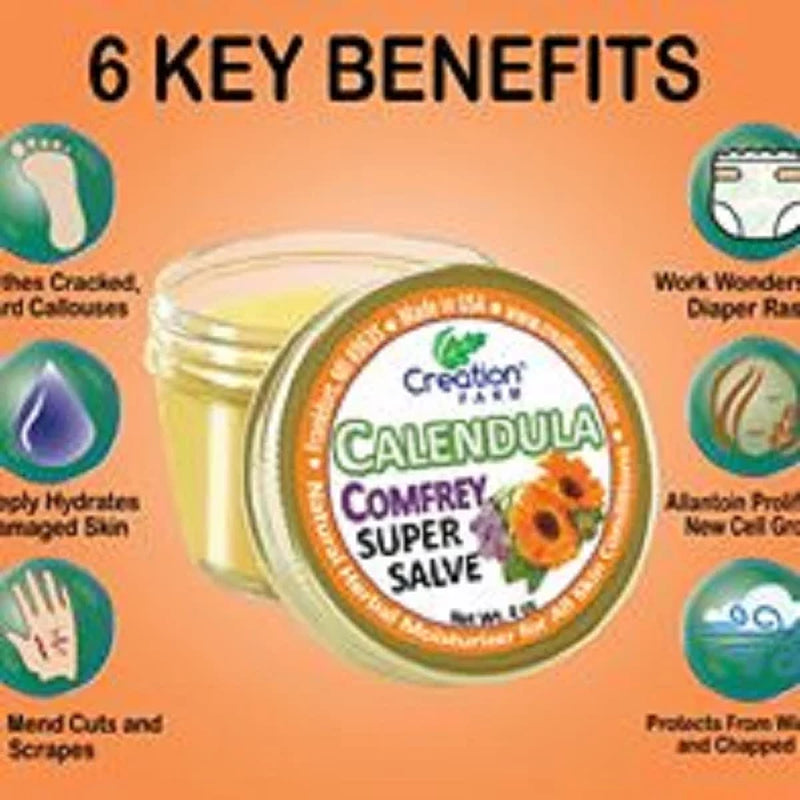 Calendula Comfrey Salve Jar 4 Oz, Herbal Skin Rash Ointment, Wound Treatment