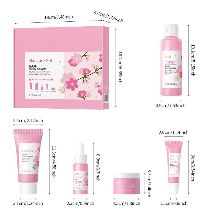 5Pcs Sakura Skin Care Kit Face Cream Serum Toner Facial Cleanser Eye Cream Moisturizing anti Wrinkle Face Skin Care Products