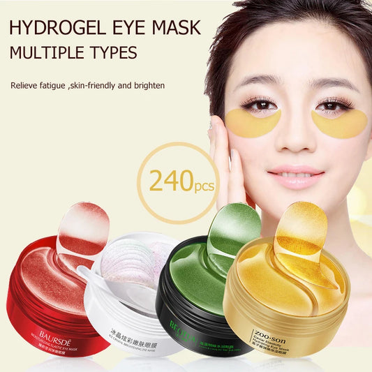 240Pcs=120Pairs Eye Patches Hyaluron Acid & Gold & Seaweed & Black Pearl Reduce Dark Circles Crystal Collagen Gel Eye Mask