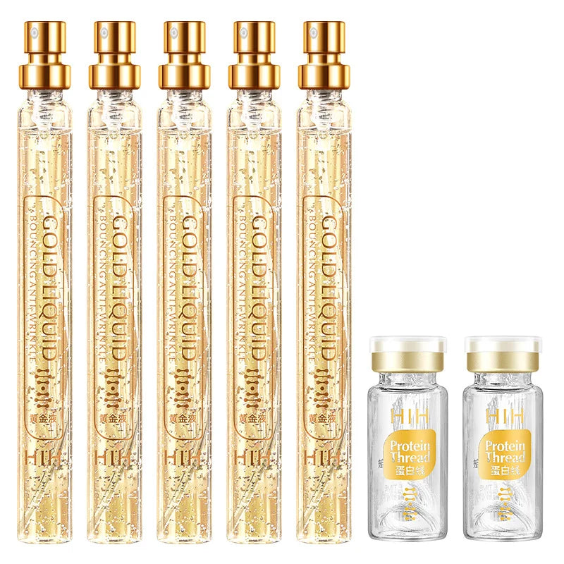 24K Gold Face Serum Active Collagen Silk Thread Facial Essence Smoothing Firming Moisturizing Hyaluronic Skin Care