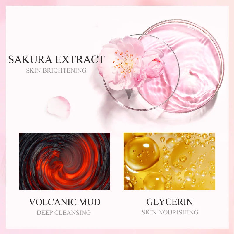 7Pcs Japan Sakura Mud Face Mask Cleansing Brightening Moisturizing Oil-Control Clay Mask Packs Facial Skin Care