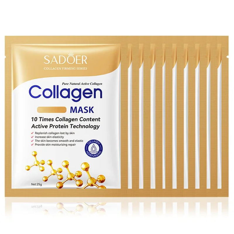 10Pcs SADOER Collagen Face Mask Moisturizing Firming Hydrating Brightening Skincare Face Sheet Mask Facial Masks Skin Care