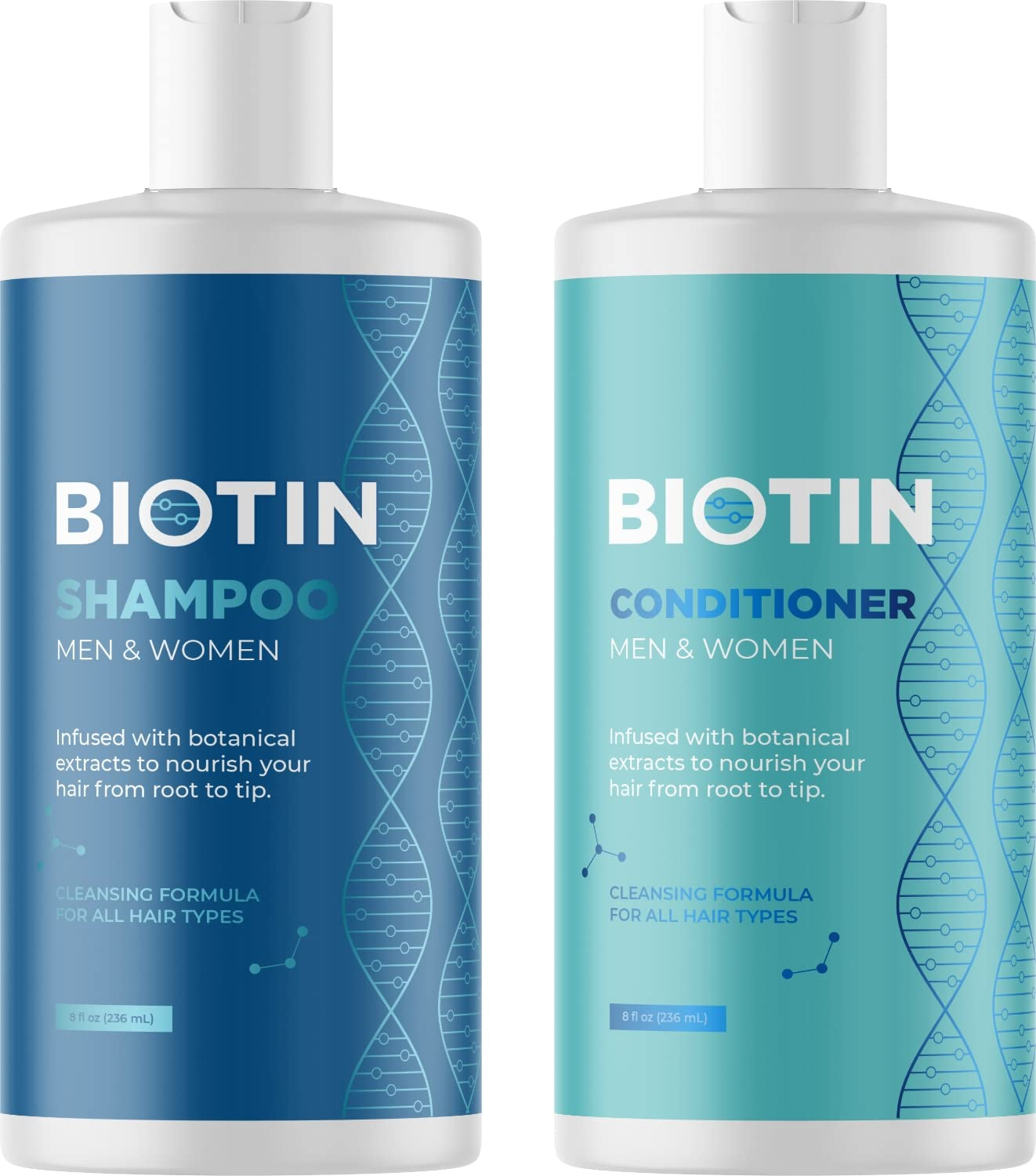 Biotin Shampoo and Conditioner with Scrubbers - Hair Shampoo Brush and Scalp Exfoliators with Volumizing Shampoo and Conditioner Set Made with Rosemary Essential Oil and Biotin for Thinning Hair 8Oz