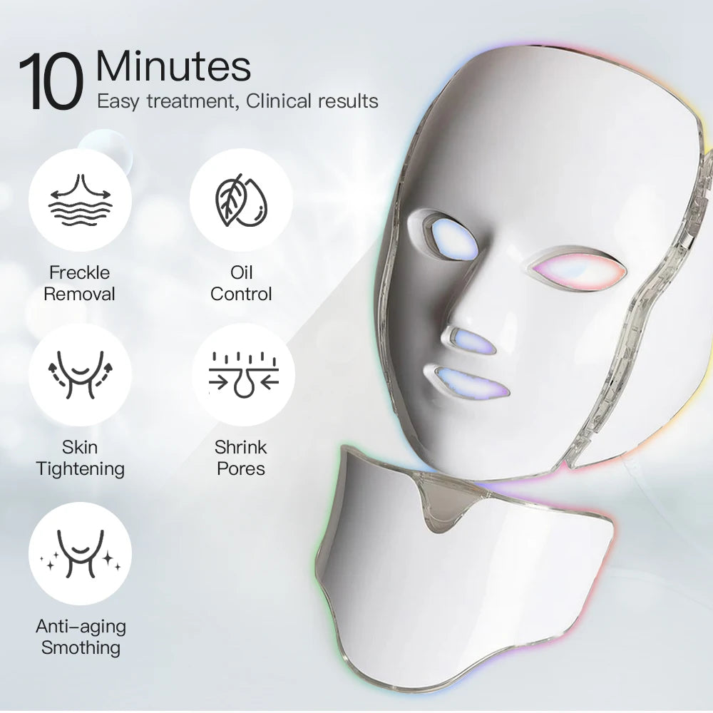 Infrared Thraed Photon Skin Rejuvenation Beauty Mask Includes Neck Mask 7-Color Multi-Functional Anti-Aging Mask to Fade Scars