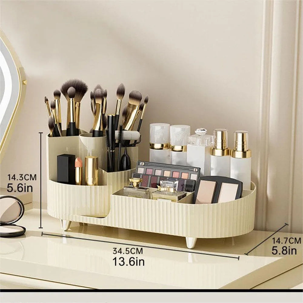 Makeup Organizer with Rotating Base and Divided Compartments for Lipsticks and Skincare Products