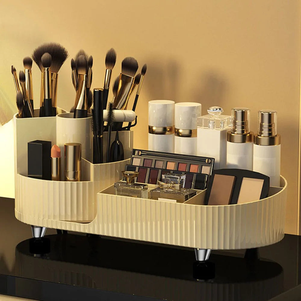 Makeup Organizer with Rotating Base and Divided Compartments for Lipsticks and Skincare Products