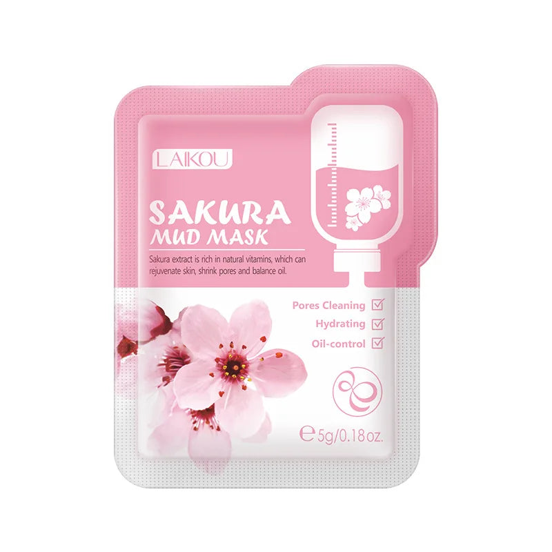 7Pcs Japan Sakura Mud Face Mask Cleansing Brightening Moisturizing Oil-Control Clay Mask Packs Facial Skin Care