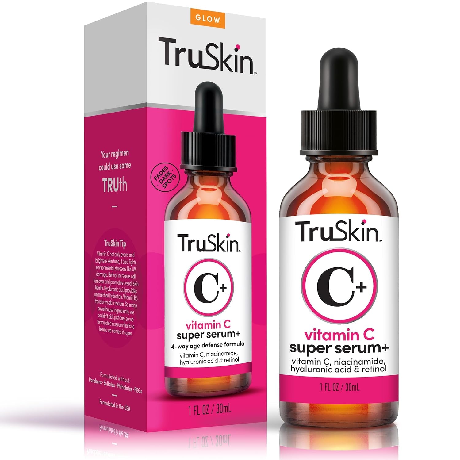 Truskin Vitamin C Super Serum with Niacinamide, Retinol, Hyaluronic & Salicylic Acid (BHA) - All-In-One anti Aging Facial Serum for Brightening, Firming, Dark Spots, Discoloration - 1 Fl Oz